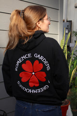 Romence Gardens Logo Hoodie back being worn