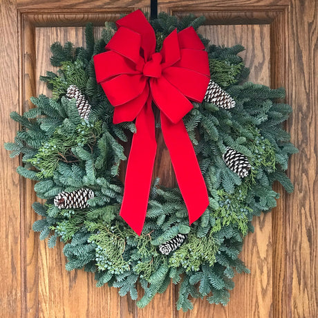 24" Romence Gardens Mixed Western Wreath With Cones & Bright Red Bow